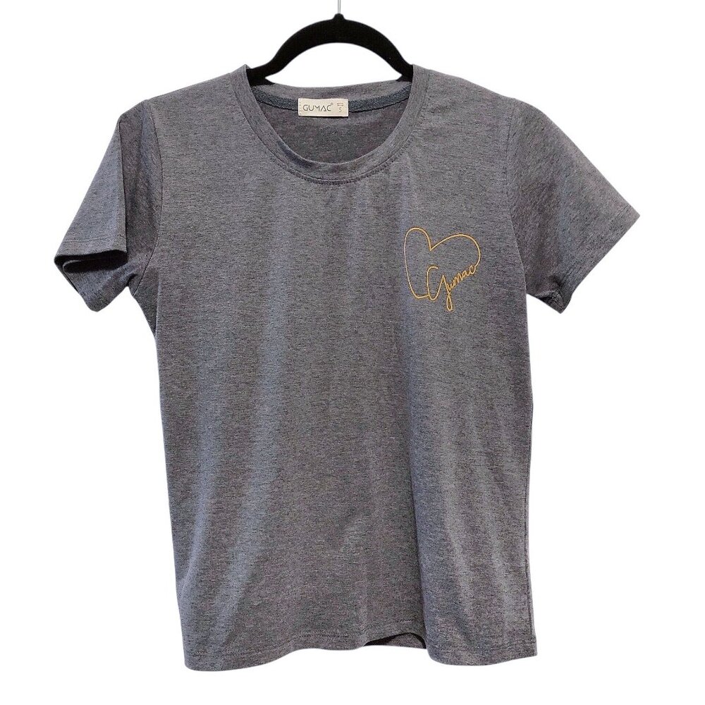 Gumac Solid Gray Yellow Heart Logo Crewneck Short Sleeve T-Shirt S